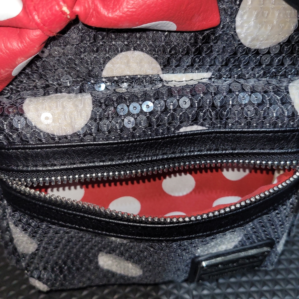 Disney Parks Loungefly Minnie Mouse Sequined Mini Backpack – Polka‑Dot Bow - Picture 8 of 12